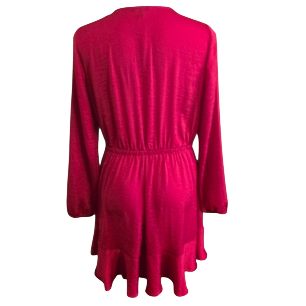 Express Factory Faux Wrap Ruffle Mini Dress Red Size L - Picture 5 of 11